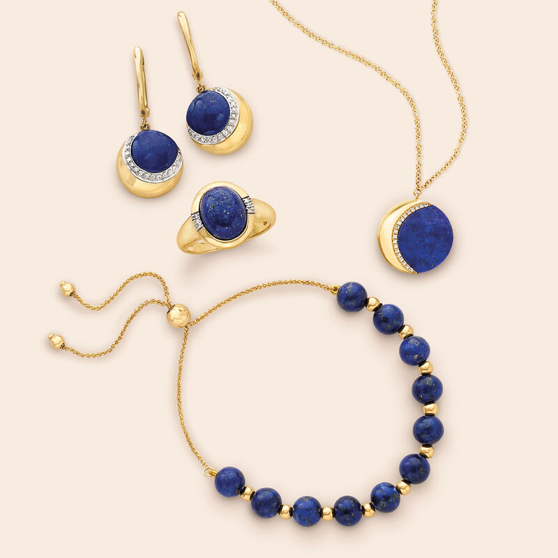Lapis and .12 ct. t.w. Diamond Crescent Moon Drop Earrings in 14kt Yellow Gold image number 2