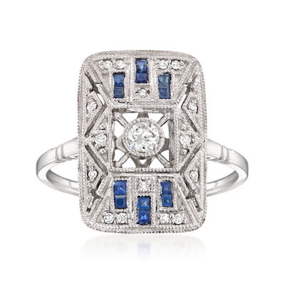 C. 2000 Vintage .19 ct. t.w. Diamond and .19 ct. t.w. Sapphire Filigree Ring in Platinum