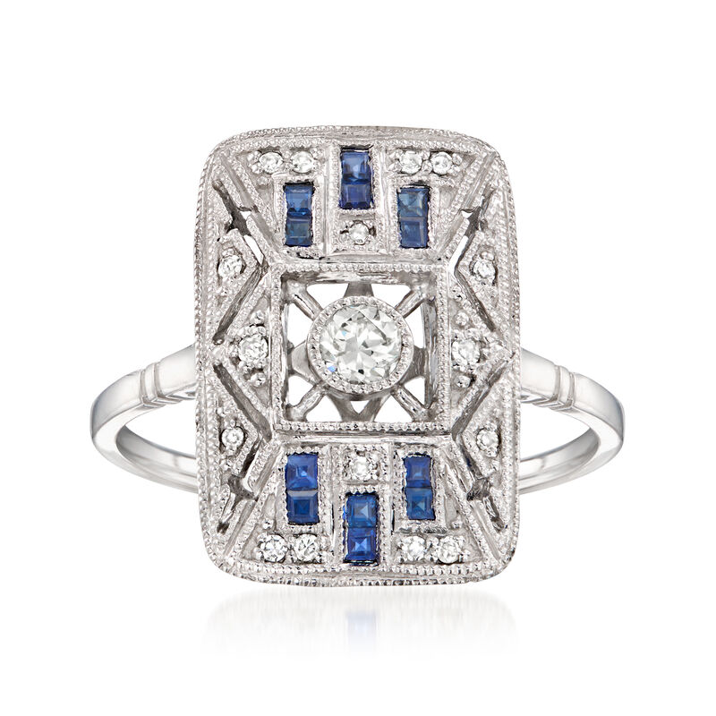 C. 2000 Vintage .19 ct. t.w. Diamond and .19 ct. t.w. Sapphire Filigree Ring in Platinum. Size 6.25 image number 0