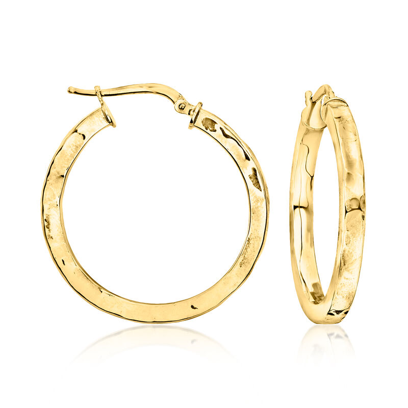 Italian 18kt Gold Over Sterling Hammered Hoop Earrings. 1 1/4&quot; image number 0