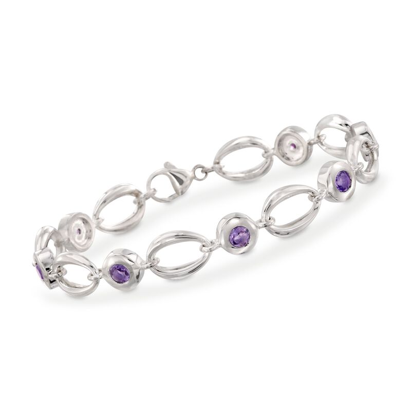 Zina Sterling Silver 1.40 ct. t.w. Amethyst Oval Link Bracelet. 7&quot; image number 0
