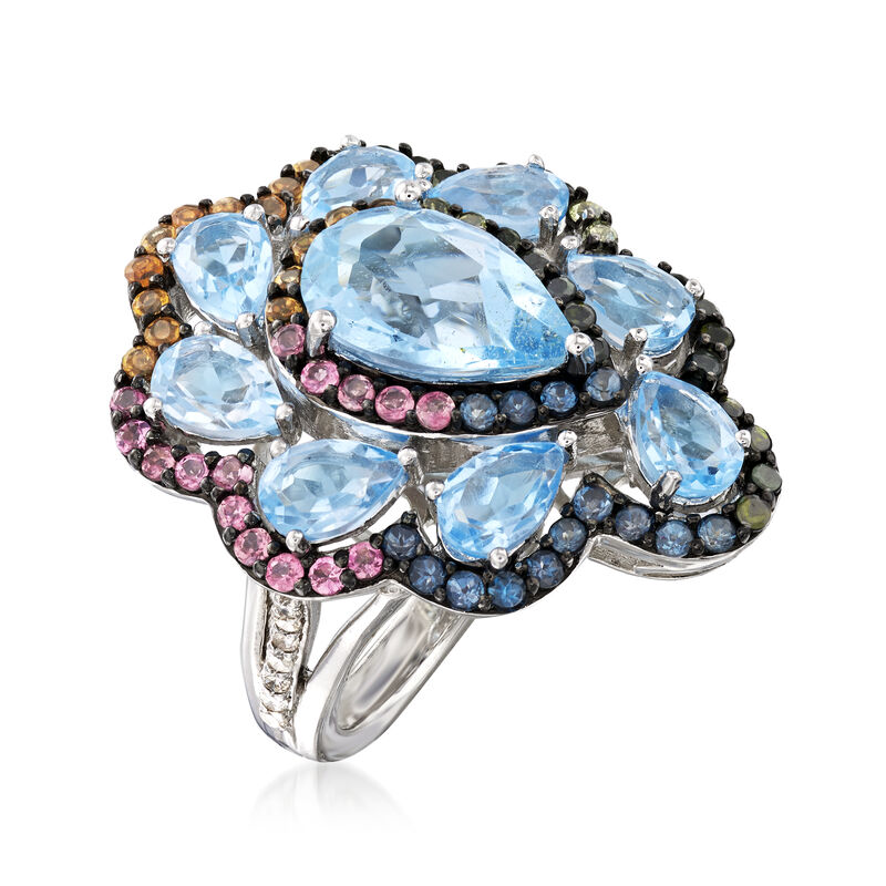 8.90 ct. t.w. Multi-Gemstone and .14 ct. t.w. Diamond Ring in Sterling Silver image number 2