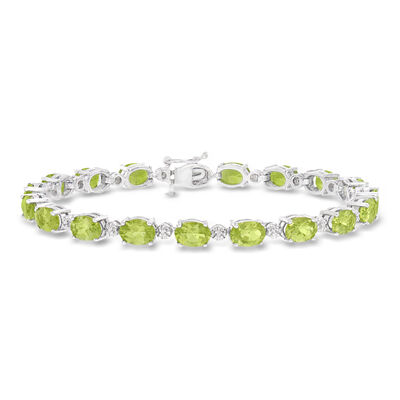 12.00 ct. t.w. Peridot Tennis Bracelet with Diamonds in Sterling Silver