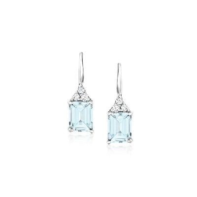 5.00 ct. t.w. Aquamarine and .24 ct. t.w. Diamond Drop Earrings in 14kt White Gold