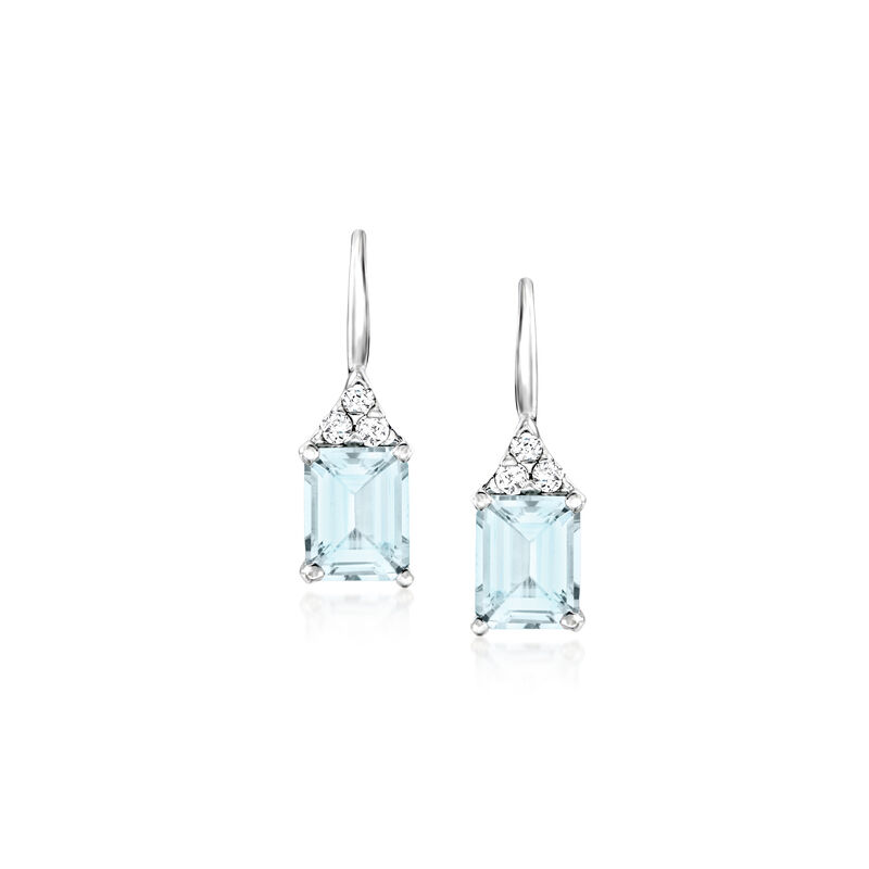 5.00 ct. t.w. Aquamarine and .24 ct. t.w. Diamond Drop Earrings in 14kt White Gold  image number 0