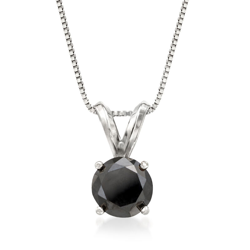 1.00 Carat Black Diamond Solitaire Necklace in 14kt White Gold image number 0