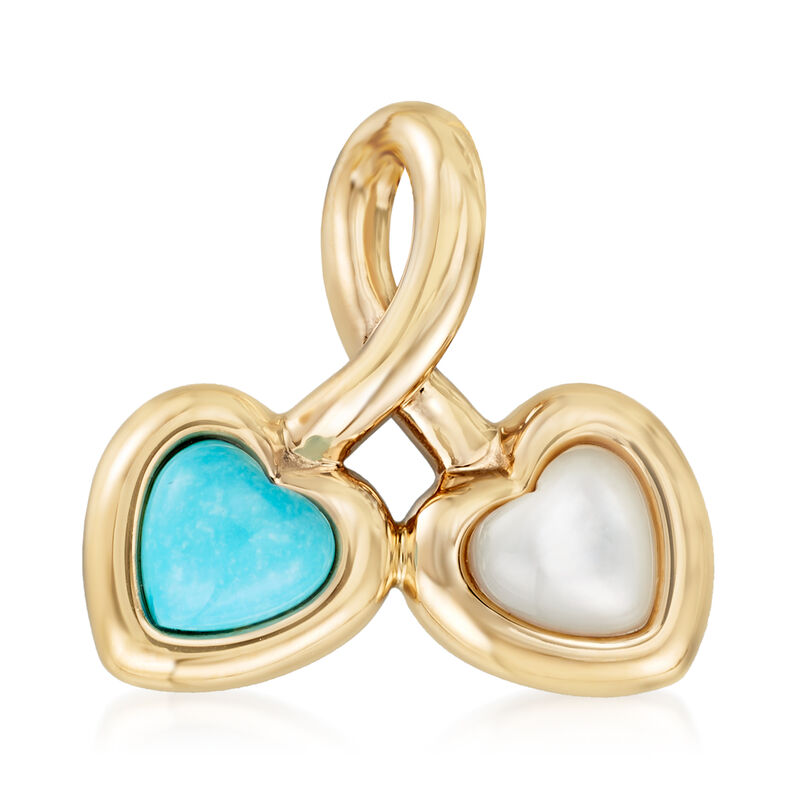 Turquoise and Mother-Of-Pearl Heart Pendant in 14kt Yellow Gold  image number 0