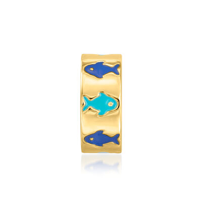Tonal Blue Enamel Fish Bead Charm in 18kt Gold Over Sterling