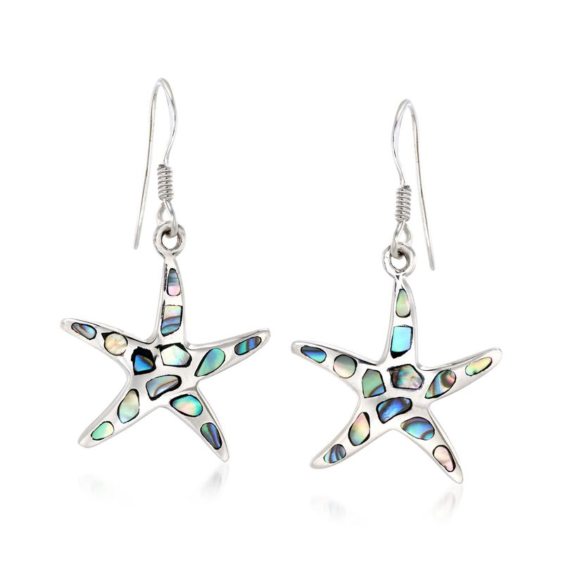 Abalone Shell Starfish Drop Earrings in Sterling Silver  image number 0