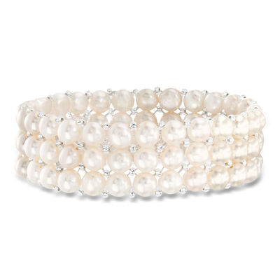 6-7mm Cultured Pearl Three-Row Stretch Bracelet