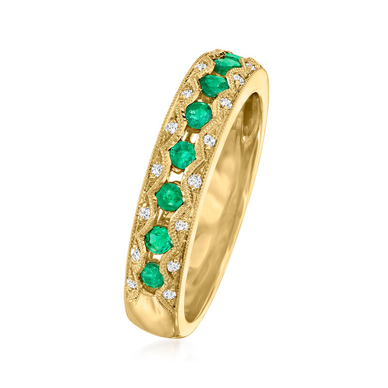 .33 ct. t.w. Emerald Milgrain Ring with Diamonds in 14kt Yellow Gold. Size 6 image number 2
