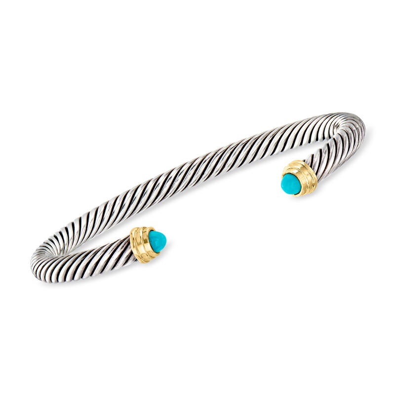 C. 1990 Vintage David Yurman Turquoise Cuff Bracelet in Sterling Silver and 14kt Yellow Gold. 7&quot; image number 0