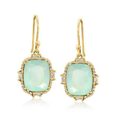 Blue Chalcedony Drop Earrings with .70 ct. t.w. White Topaz in 18kt Gold Over Sterling
