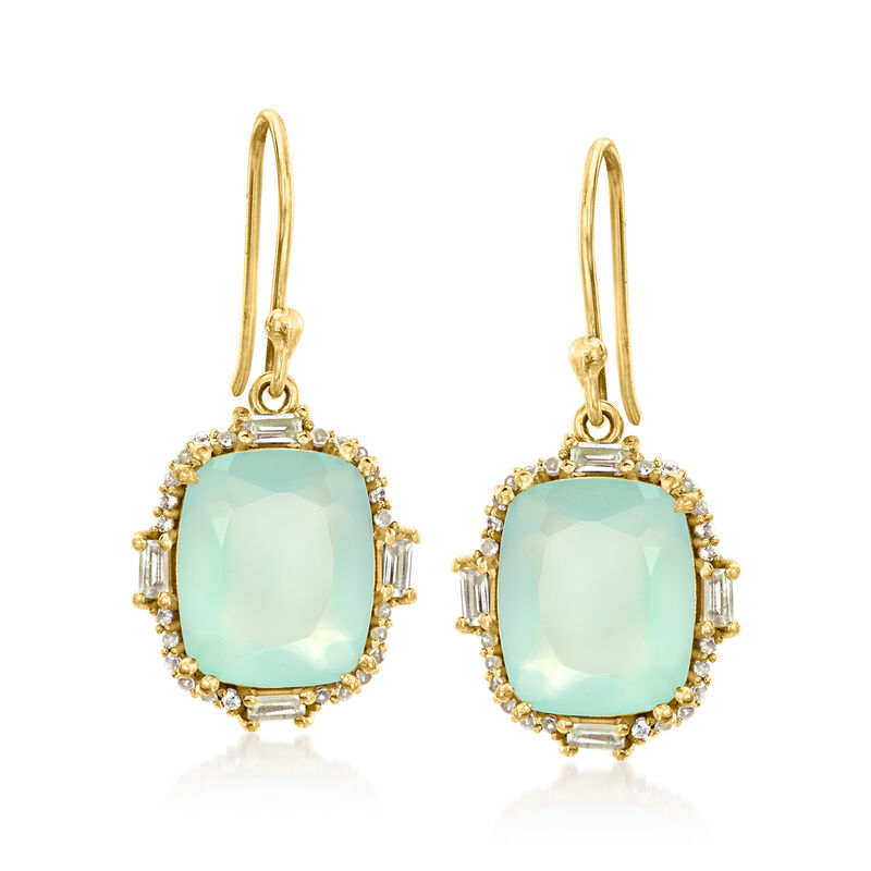 Blue Chalcedony Drop Earrings with .70 ct. t.w. White Topaz in 18kt Gold Over Sterling  image number 0