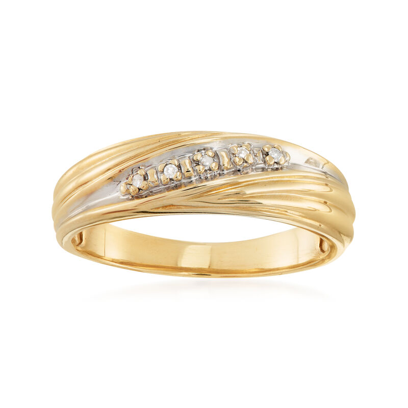 C. 1980 Vintage Diamond-Accented Diagonal-Style Ring in 10kt Yellow Gold image number 0