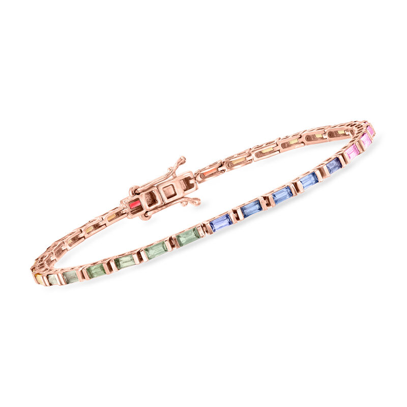 3.60 ct. t.w. Multicolored Sapphire Tennis Bracelet in 18kt Rose Gold Over Sterling image number 0