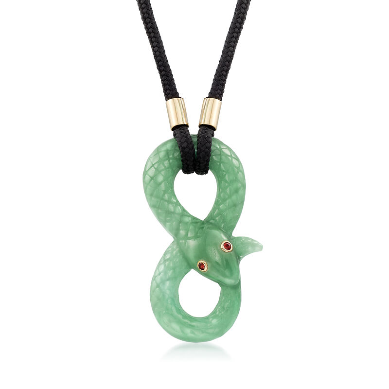 42x21mm Carved Jade Snake Necklace with 14kt Yellow Gold image number 0