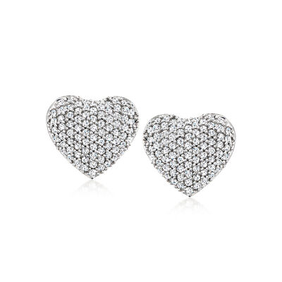 .50 ct. t.w. Pave Diamond Heart Earrings in Sterling Silver