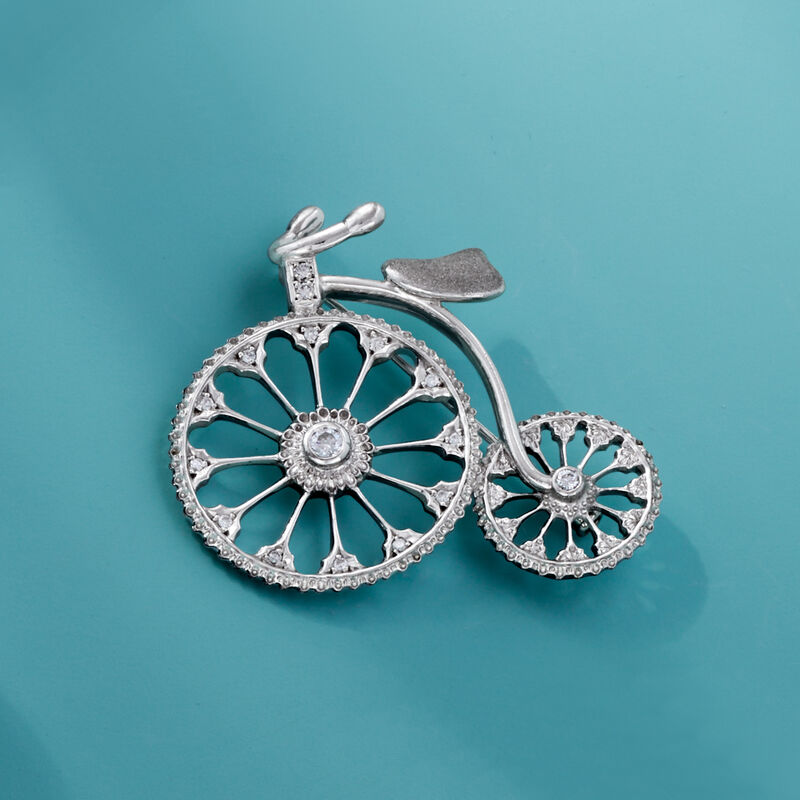 C. 2000 Vintage .35 ct. t.w. Diamond Bicycle Pin in 14kt White Gold  image number 2