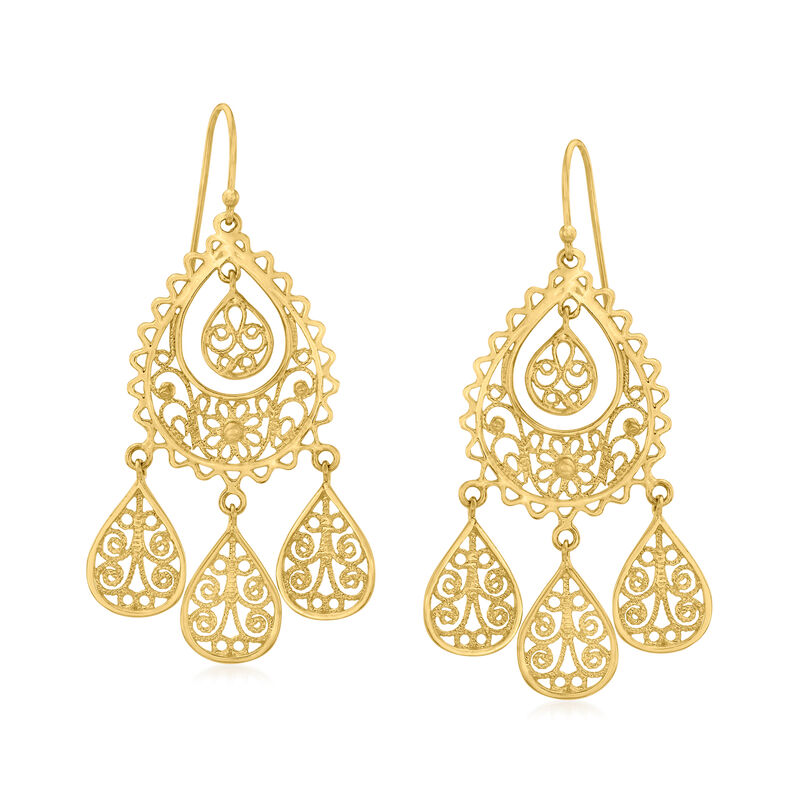 18kt Gold Over Sterling Filigree Chandelier Earrings  image number 0
