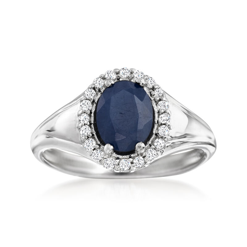 1.50 Carat Sapphire and .30 ct. t.w. White Topaz Ring in Sterling Silver image number 0