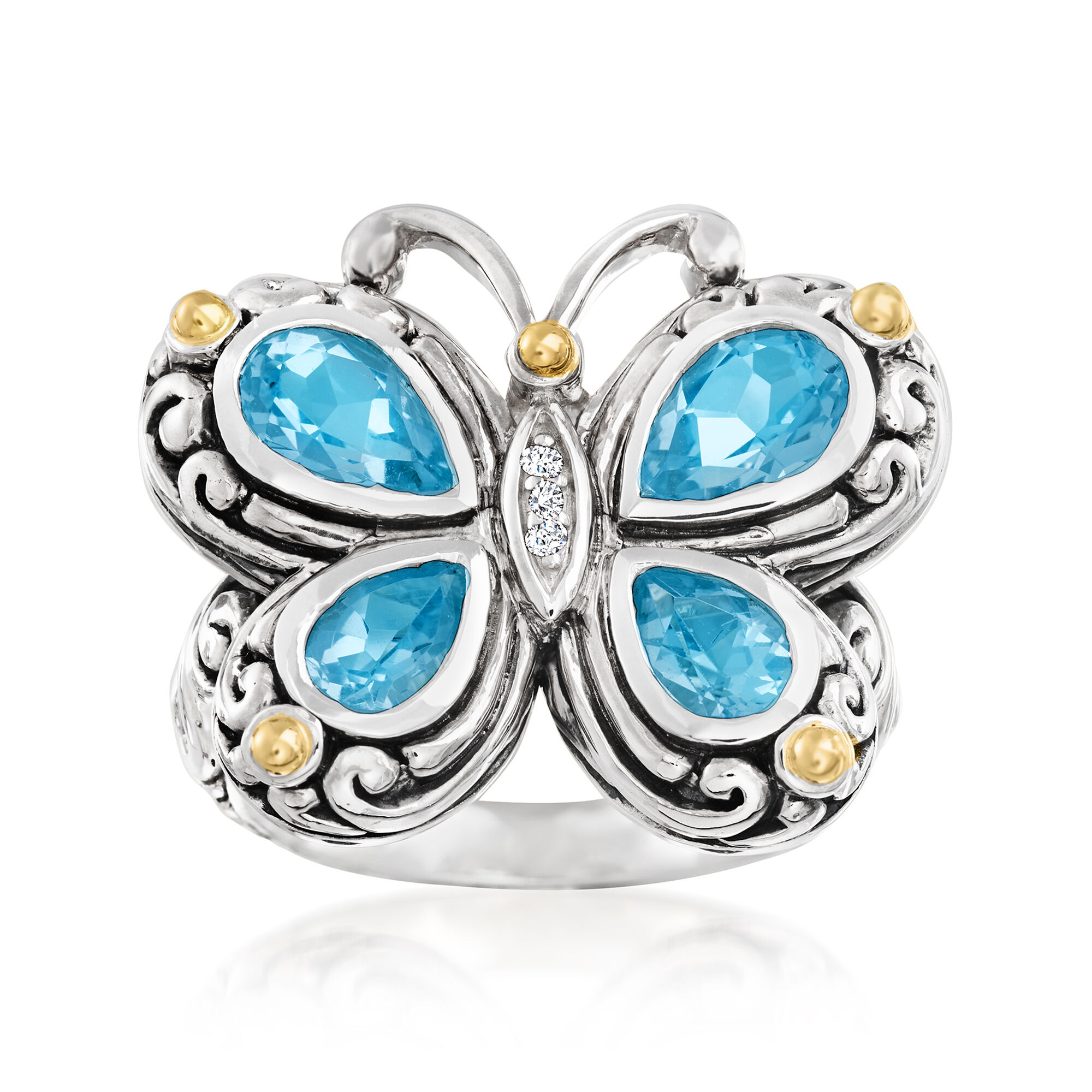 2.40 ct. t.w. Swiss Blue Topaz Bali-Style Butterfly Ring