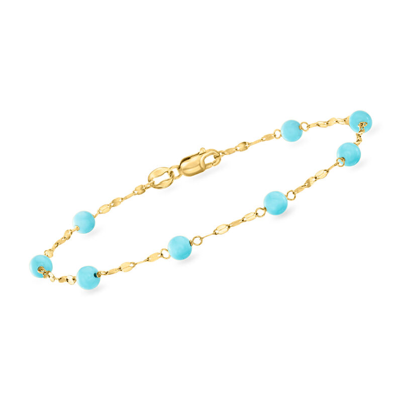 Italian Simulated Turquoise Bead Station Bracelet in 18kt Yellow Gold image number 0