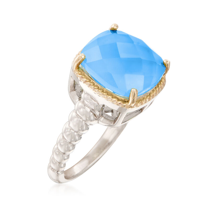 12mm Blue Chalcedony Ring in Sterling Silver with 14kt Yellow Gold image number 2