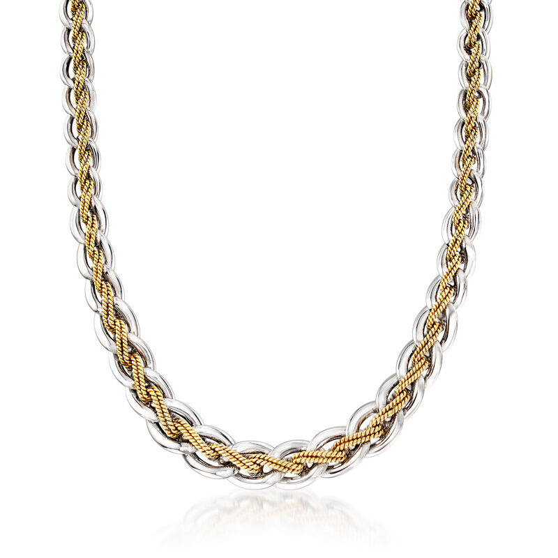 C. 1990 Vintage 14kt Two-Tone Gold Link with Beaded Center Necklace image number 0