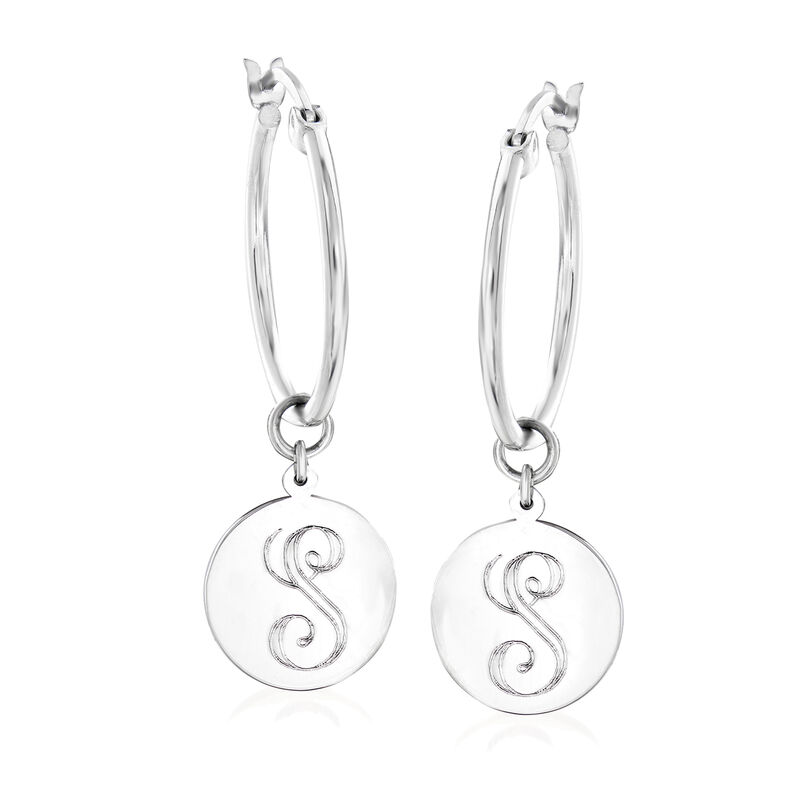 Sterling Silver Personalized Circle Hoop Drop Earrings image number 0