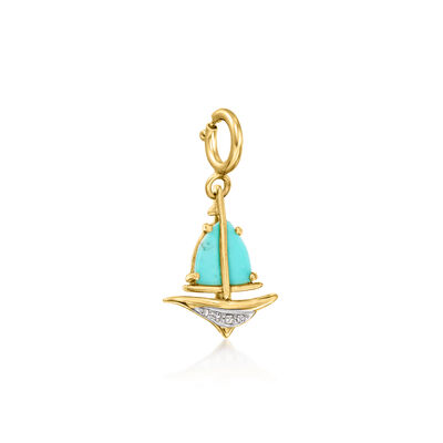 Turquoise Sailboat Charm with Diamonds in 18kt Gold Over Sterling