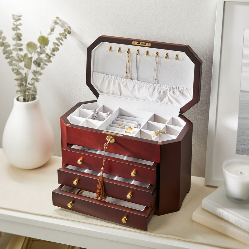 Mahogany Veneer Locking Jewelry Box image number 2