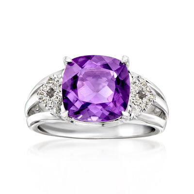 4.00 Carat Square Amethyst Ring with .10 ct. t.w. White Topaz in Sterling Silver