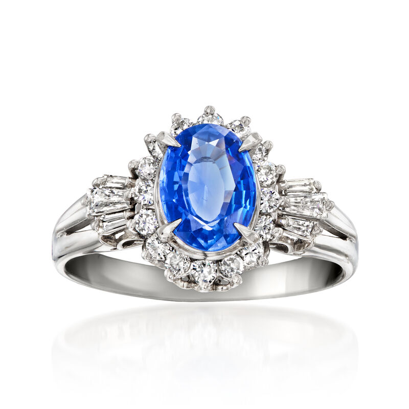 C. 2000 Vintage 1.28 Carat Sapphire Ring with .46 ct. t.w. Diamonds in Platinum. Size 6.5 image number 0