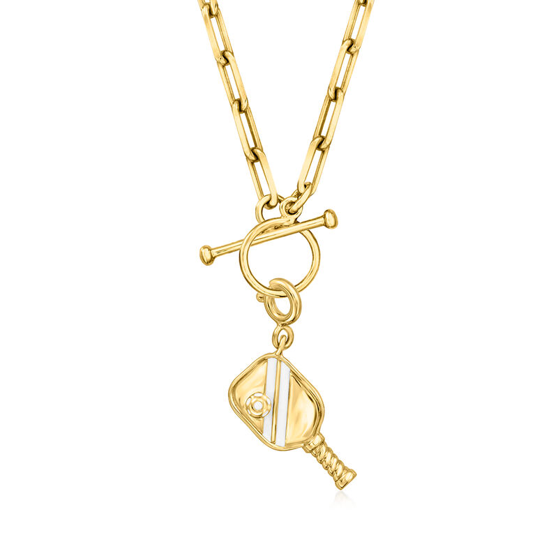 White Enamel and 18kt Gold Over Sterling Pickleball Charm image number 2