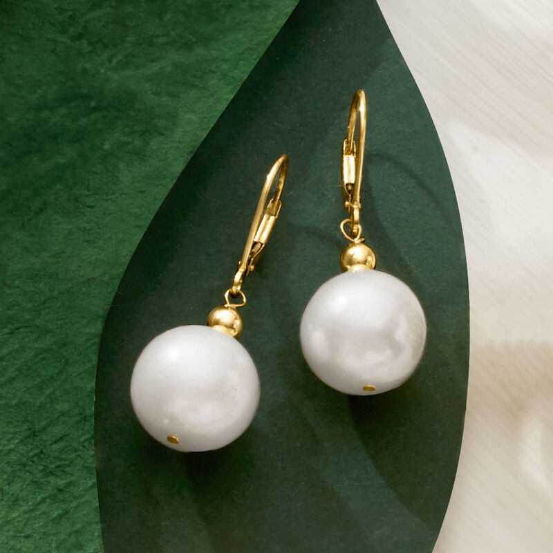 13-14mm Cultured Pearl Drop Earrings in 14kt Yellow Gold image number 3