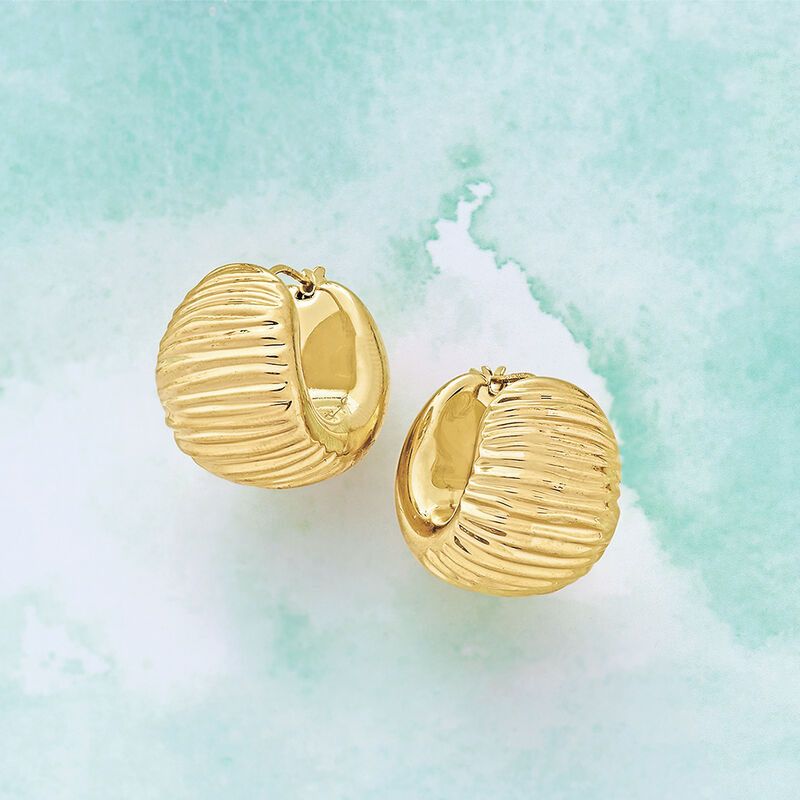 Andiamo 14kt Yellow Gold Textured and Polished Hoop Earrings image number 2