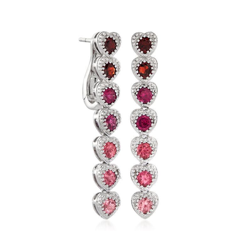 1.00 ct. t.w. Pink Tourmaline, 1.00 ct. t.w. Rhodolite Garnet and .90 ct. t.w. Garnet Drop Earrings in Sterling Silver image number 2