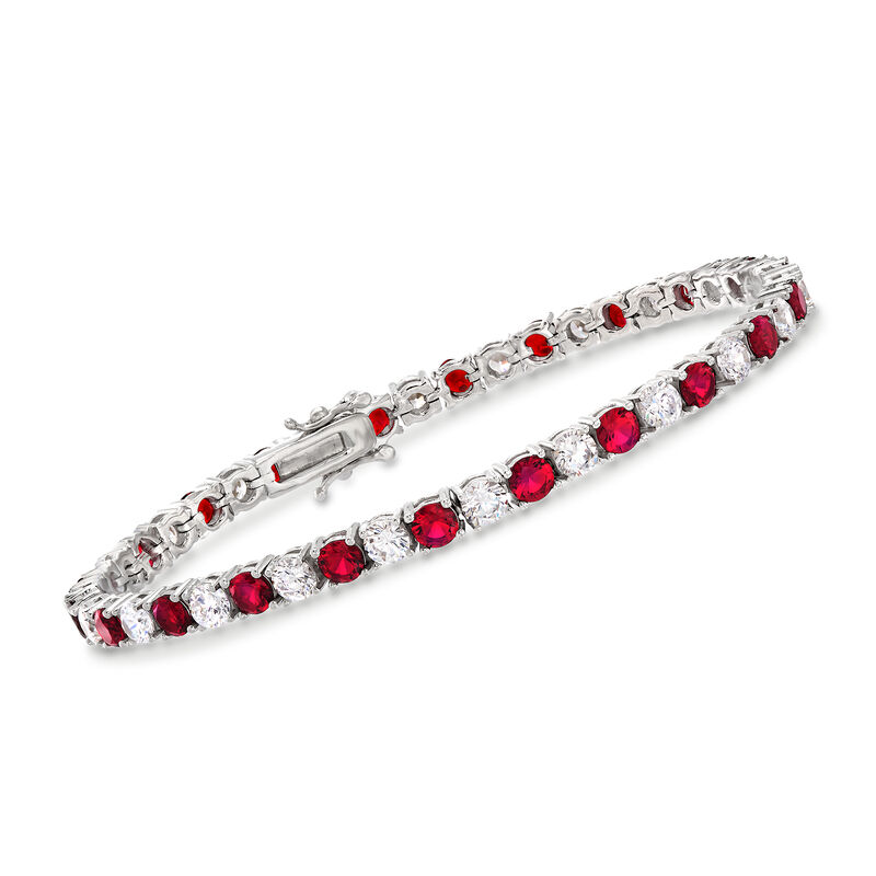 4.35 ct. t.w. Simulated Ruby and 4.35 ct. t.w. CZ Tennis Bracelet in Sterling Silver image number 0