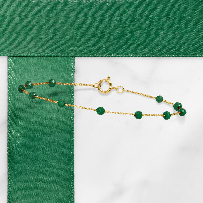 1.60 ct. t.w. Emerald Bead Station Bracelet in 14kt Yellow Gold image number 4