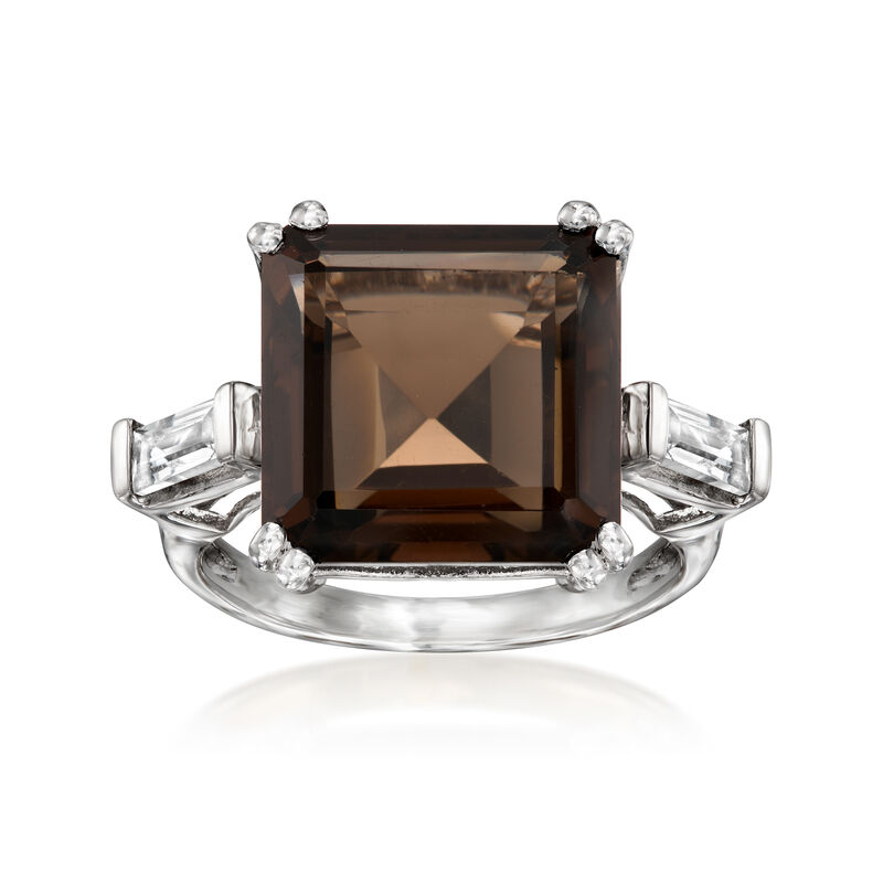7.50 Carat Smoky Quartz and .50 ct. t.w. White Topaz Ring in Sterling Silver image number 0