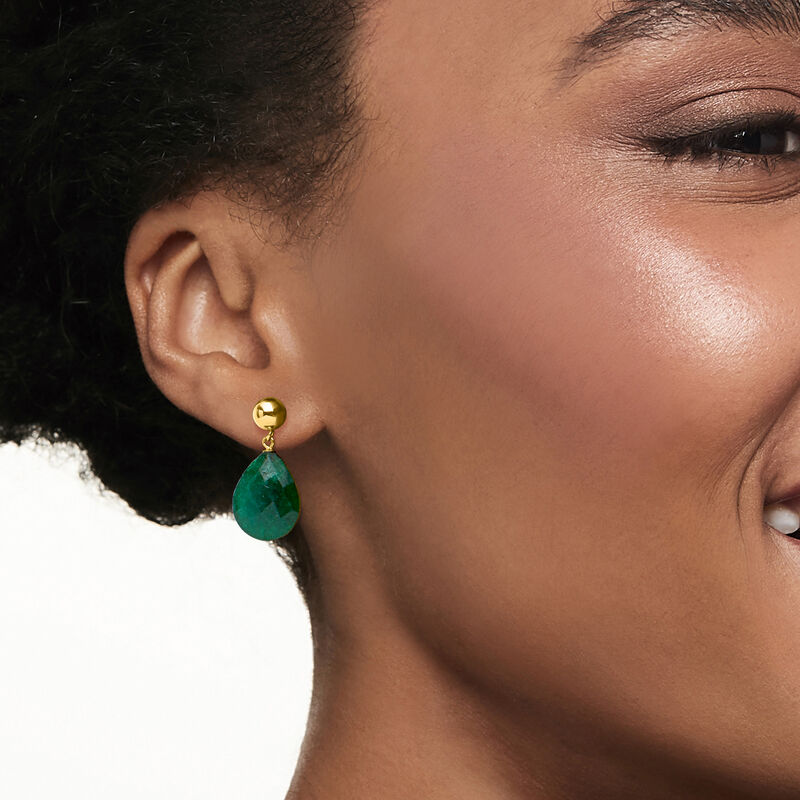 18.00 ct. t.w. Emerald Teardrop Earrings in 14kt Yellow Gold image number 1