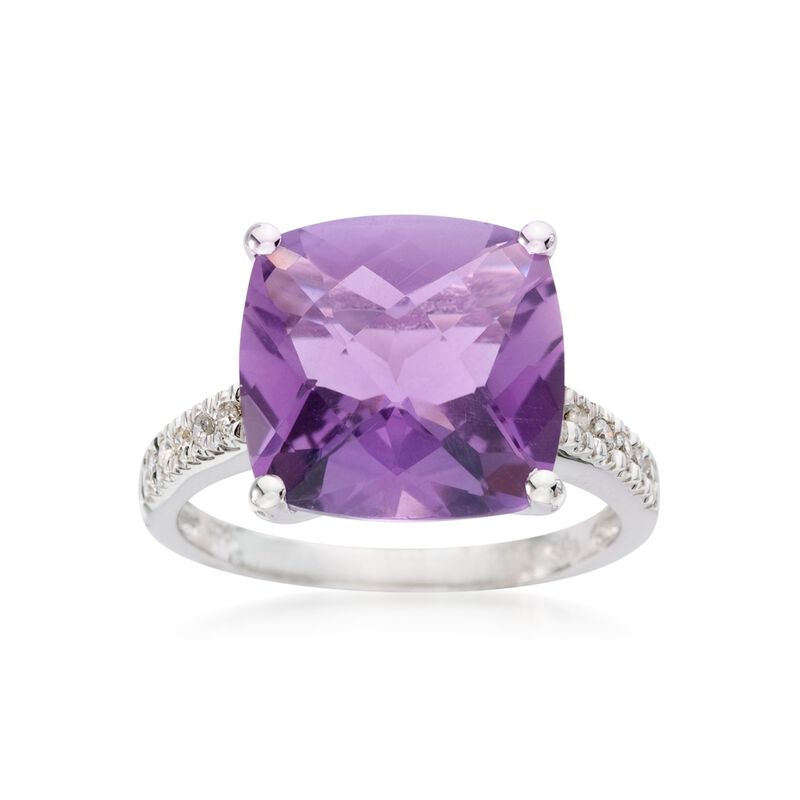 6.15 Carat Amethyst Ring with Diamond Accents in 14kt White Gold image number 0