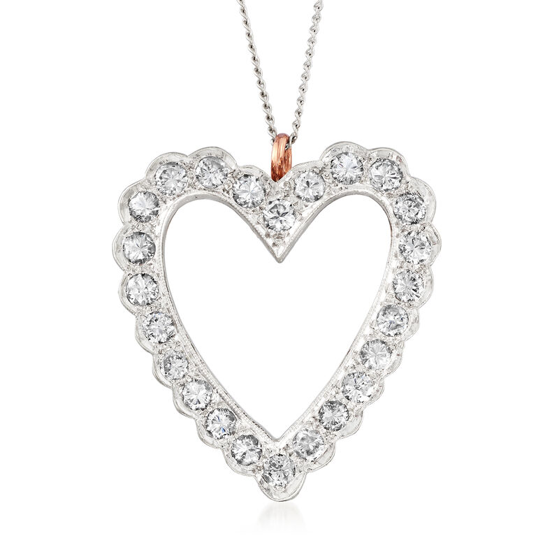 C. 1970 Vintage 1.45 ct. t.w. Diamond Heart Pin Pendant in 14kt White Gold. 18&quot; image number 1