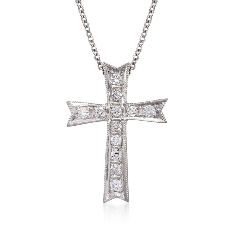 Simon G. .21 ct. t.w. Diamond Cross Pendant Necklace in 18kt White Gold. 18&quot; image number 1