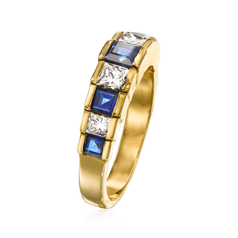 C. 1980 Vintage 1.25 ct. t.w. Sapphire and .80 ct. t.w. Diamond Ring in 14kt Yellow Gold image number 2