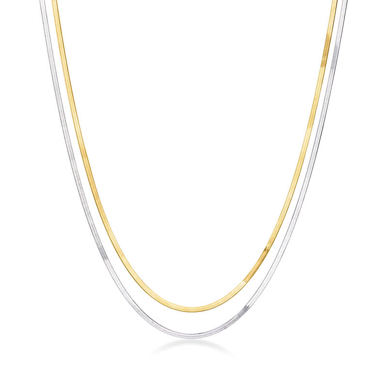 Italian Sterling Silver and 18kt Gold Over Sterling Two-Strand Herringbone Necklace image number 0