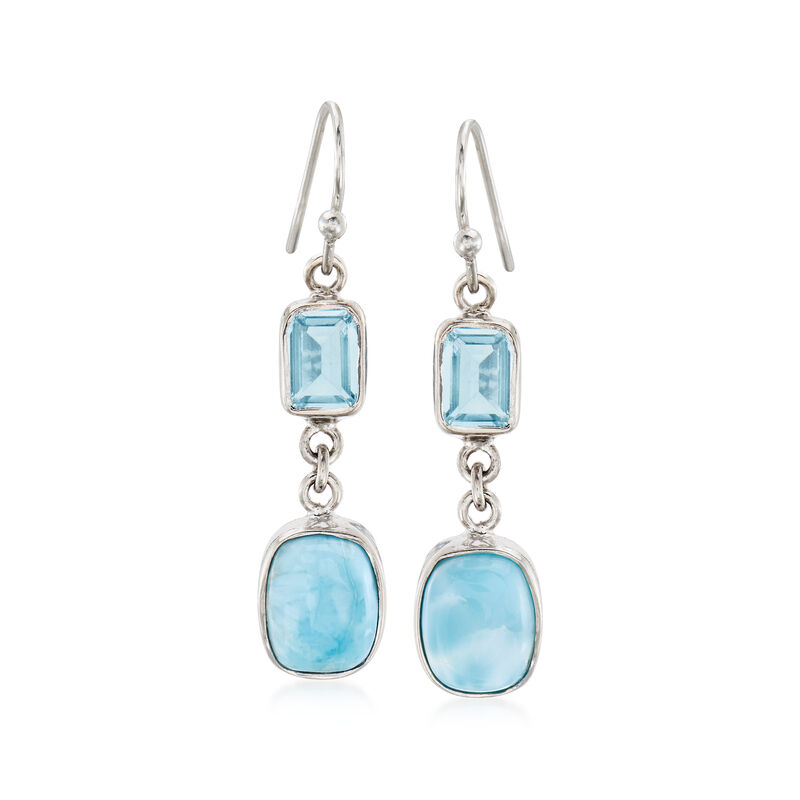 Larimar and 2.50 ct. t.w. Sky Blue Topaz Drop Earrings in Sterling Silver image number 0