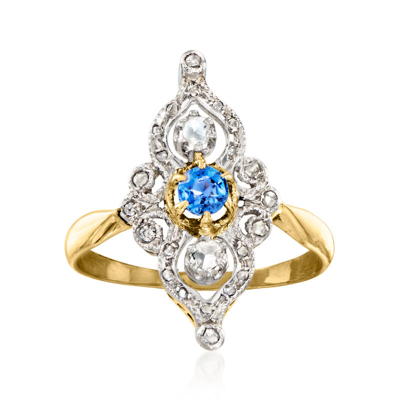 C. 1920 Vintage .18 Carat Sapphire Ring with .22 ct. t.w. Diamonds in Platinum and 18kt Yellow Gold. Size 7 image number 0