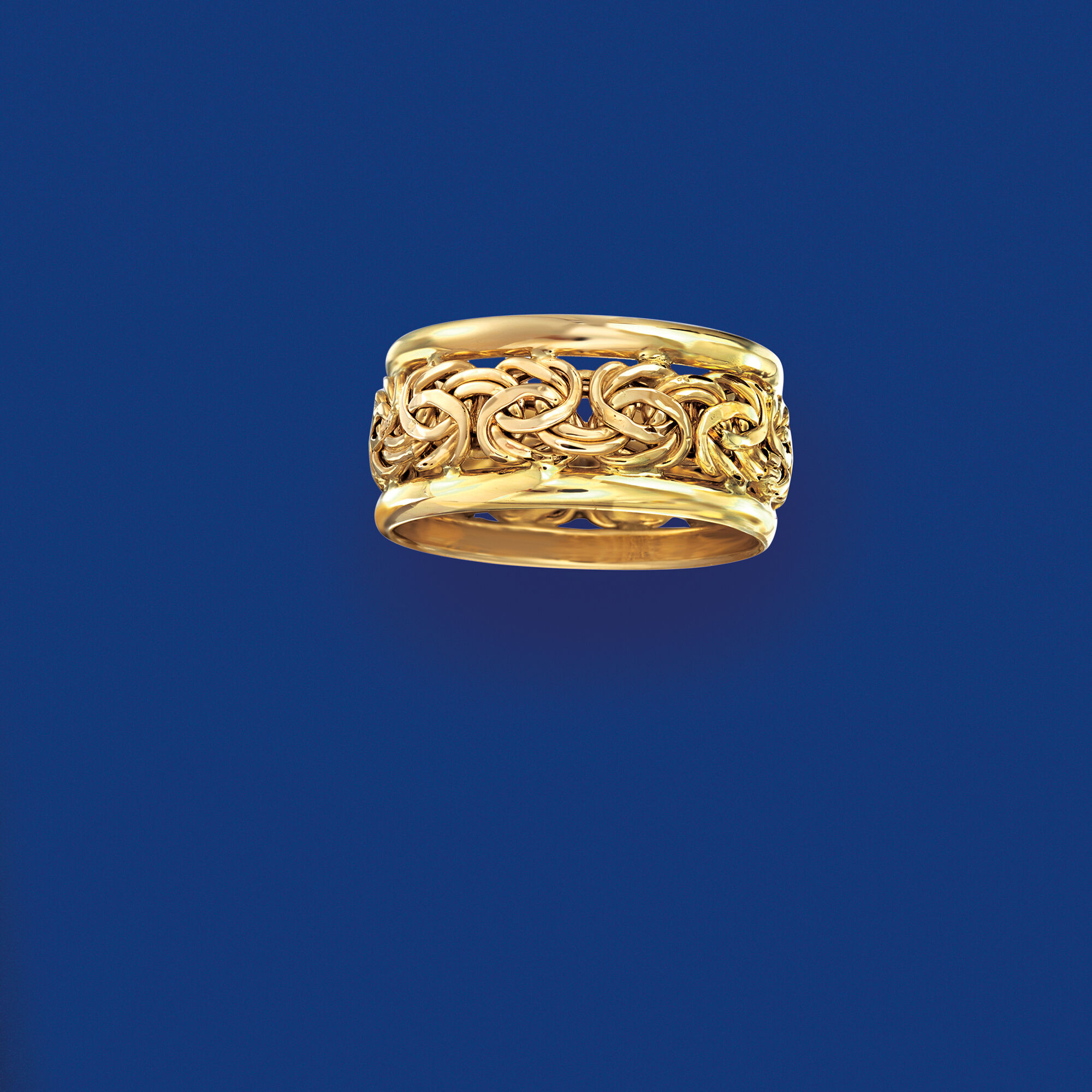 14kt Yellow Gold Bordered Byzantine Ring